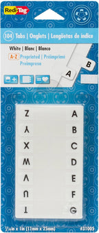 Redi-Tag Alphabetical Tabs, A - Z Pre-Printed Divider Tabs, Permanent Adhesive Index Labels,Divider Labels for School, Home and Office, 7/16" x 1", White, 104 Tabs Per Pack, (B31005)