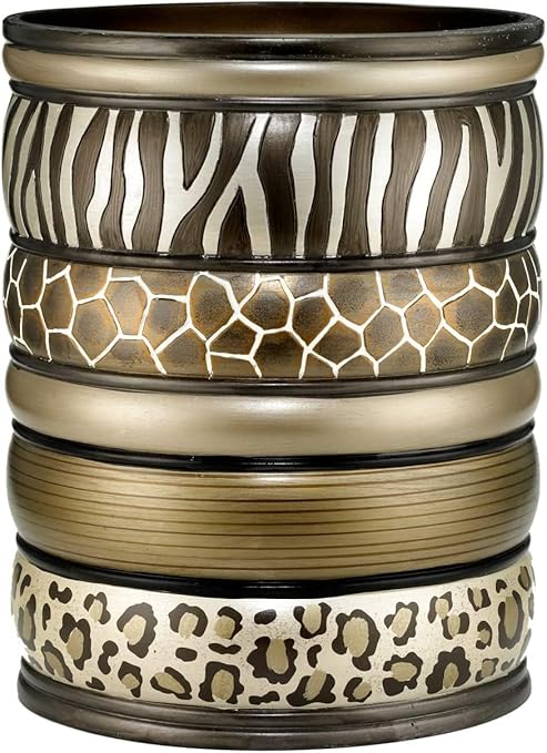 Zahari Home Decorative Trash Can for Bathroom, Office & Bedroom - 2.1 Gallons Stylish & Small Trash Can for Dorms, Desktop & Restroom - Chic Waste Basket for Compact Spaces, Safari Stripes