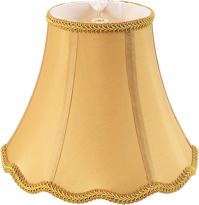 Bell Lamp Shade, Saangseon Scalloped Gold Fabric Lampshade Replacement, Softback, 5'' Top x 10'' Bottom x 8.3'' Slant Height x 8'' Vertical Height, Lamp Harp Included