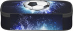 YIJIUWKIS Boys Pencil Pouch with Soccer Ball, Sports Pencil Case Pencil Box for Kids, Big Capacity Black Blue Pencil Holder Pen Bag Storage Organizer Stationery Bag with Zippers