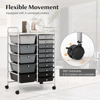 COSTWAY 15 Drawers Storage Cart, Multipurpose Rolling Utility Cart on Wheels w/Lockable Wheels & Removable Drawers, Mobile Tools Scrapbook Paper Organizer Cart for Office School Home, Mixed Black