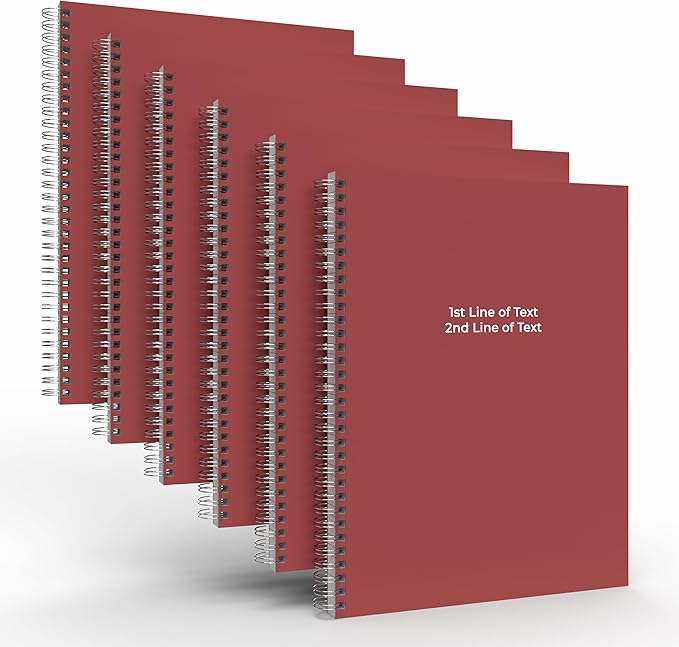 Custom Spiral Notebook Journals with a Maroon Colored Cover - 6 Pack of 8.5" x 11" – College Ruled, Hard Cover, 50 Sheets Per Book – For Journaling, Office, School Supplies, etc.