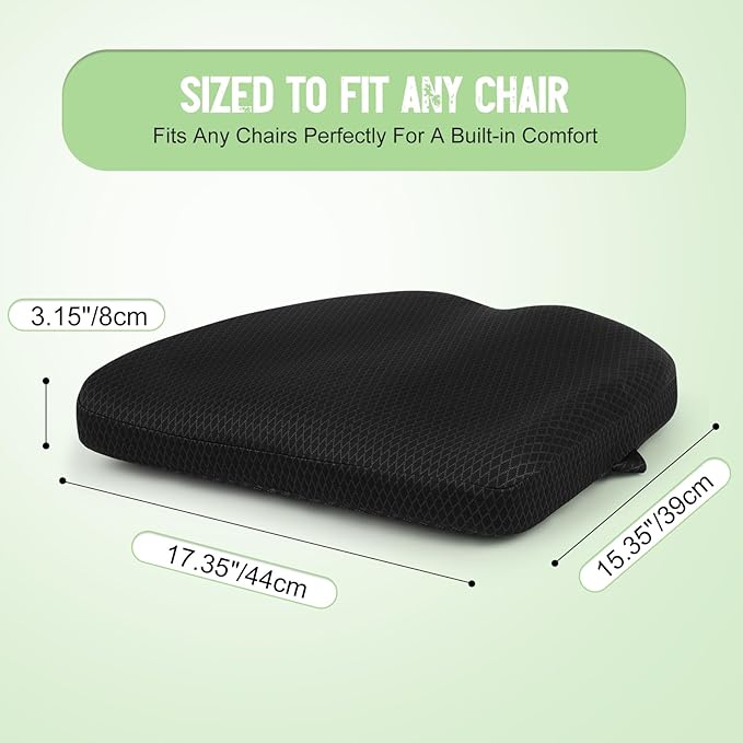 Aurssa Air Fiber Office Chair Cushion - Ergonomic Seat Cushion for Orthopedic Coccyx, Relief Hip & Back Support - Doctor Recommended Cushion for Long Sitting Worker Driver & Handicapped (Black)