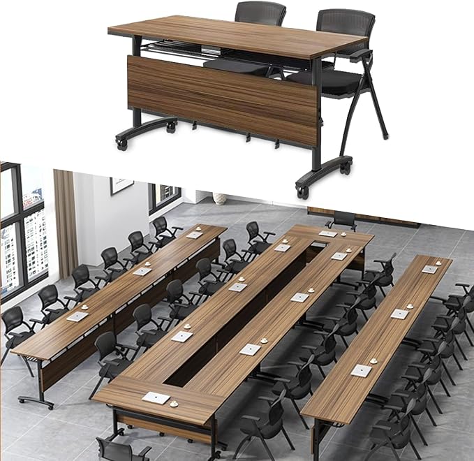 Foldable Conference Table,Modern Mobile Meeting Table with Silent Wheels,Rolling Training Room Tables,Easy to Move,Modular Conference Room Tables Folding Seminar Tables for Office,Classroom (6pack)