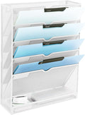 EASEPRES 6 Tier Mesh Hanging Wall File Organizer, Desk Vertical Mail Paper Document Folder Holder Rack with Bottom Tray and Nametag Label for Office Home School, White