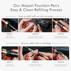 Wordsworth & Black Majesti Fountain Pen-(Checked), Luxury Case, Chrome Finish; Extra Fine Nib- Ink Cartridges, Refillable Ink Converter-Calligraphy Pen-Best Business Gift Set for Men & Women