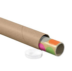Aviditi Kraft Mailing Tubes with Caps, 2" x 24", Pack of 6, for Shipping, Storing, Mailing, and Protecting Documents, Blueprints and Posters