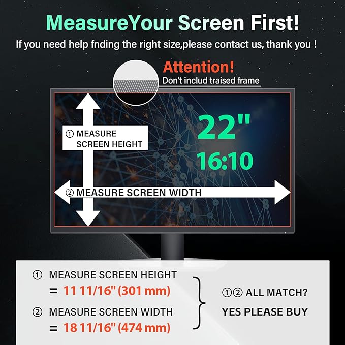 [2 Pack] Magnetic Hanging 22 Inch Computer Privacy Screen for 16:10 Aspect Ratio Widescreen Monitor, Eye Protection Anti Glare Blue Light Computer Monitor Privacy Filter, Removable 22in Protector Film