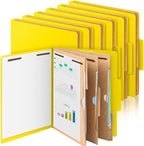 12 Pcs Classification Folders Letter Size 3 Pocket Dividers Employee File Folder with 2 Prongs Fasteners, 2 in Expansion Heavy Duty Pressboard File Holder for School Office Medical Document(Yellow)
