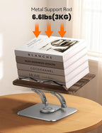 Tounee Book Stand for Reading, Adjustable Book Holder with 360° Swivel Base, Foldable Cookbook Stand Recipe Book Holder with Elastic Page Clips for Music Scores, Recipe, Tablet, Laptop-Silver