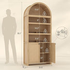 81" Tall Arched Cabinets,Bookcase with storage,Mid-Century Modern 6-Tier Bookshelf with Door,2 Book Risers and Adjustable Shelves offering more storage space for Living Room,Kitchen,Home Office,Oak