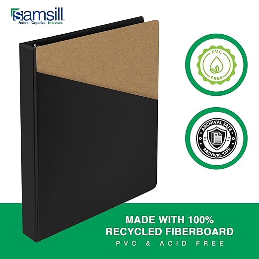 Samsill 1 Inch 3 Ring Binders, Made in USA, Economy Round Ring, Clear View Cover, 200 Sheet Capacity - for School, Home, Office - Black, 4 Pack