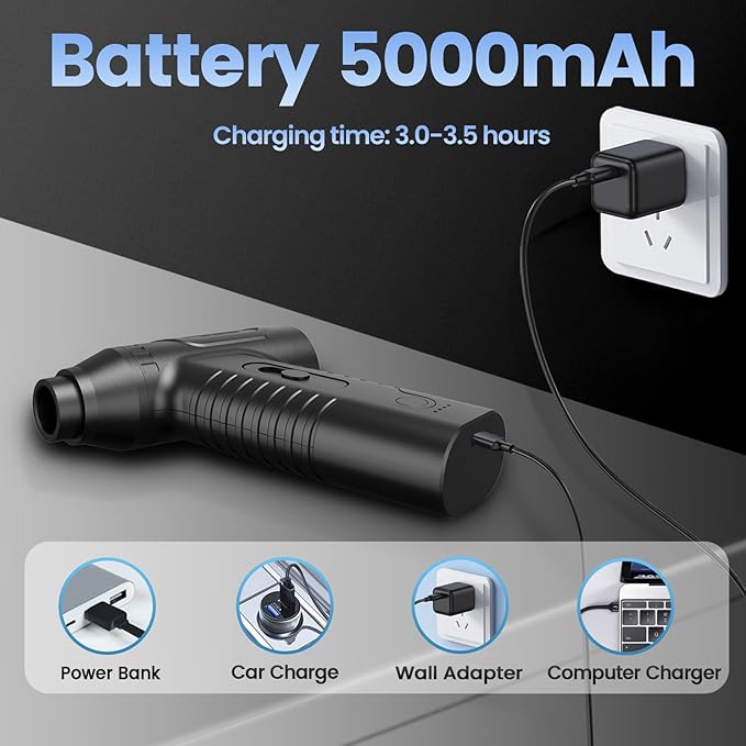 Compressed Air Duster, New Upgrade 300000RPM Electric Air Duster, Powerful Replace Compressed Air Can - No Canned Air, Jet Dry Blower Portable Air Blower for Computer Clean, Keyboard, Home. (Black)