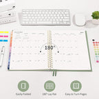 RETTACY 2026-2027 Monthly Planner, Jan 2026 - Dec 2027, Large Size (8.5" x 11"), Agenda, Calendar, 24 Month Tabs, Flexible Plastic Cover, 100 GSM Thick Paper, Spiral-bound (Light Green)
