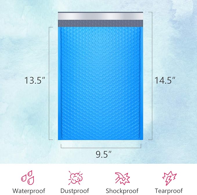 UCGOU Bubble Mailers 9.5x14.5 Inch Blue 25 Pack Poly Padded Envelopes Large #4 Mailing Packages Opaque Packaging Postal Self Seal Adhesive Waterproof Boutique Shipping Bags for Clothes