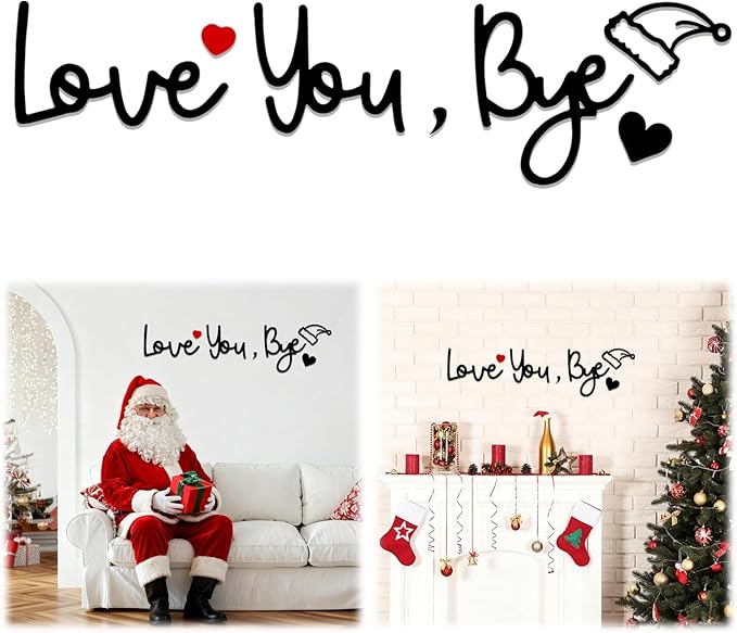 Christmas Love You Bye Wood Sign,Above Door Topper Decoration with Santa Hat,Cute Xmas Sign for Window Wall Express Love&Warm for Your Family Lover,Hallway Entryway Mantle Farmhouse Holiday Home Decor