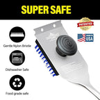 XUDAKAIXIN Grill Brush and Scraper, Dual Grip Design,Extra Strong BBQ Cleaner Accessories,Safe Nylon Bristles Barbecue Triple Scrubbers Cleaning Brush for Cast Iron Grates/Porcelain/Charcoal Grill