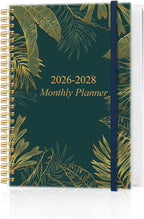 2026-2028 Monthly Planner, Three Years Calendar from January 2026 - December 2028 with Spiral Binding, Inner Pocket, Elastic Closure, 38 Month Planner for Home | School | Office, 5.8" x 8.5", Green Gold Leaf