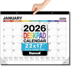 Dunwell 2026 Desk Calendar 22x17, Large Monthly Desk Blotter or Hanging Wall Calendar, Colorful Design, Jan–Dec 2026, Lined Daily Blocks, Easy to Read