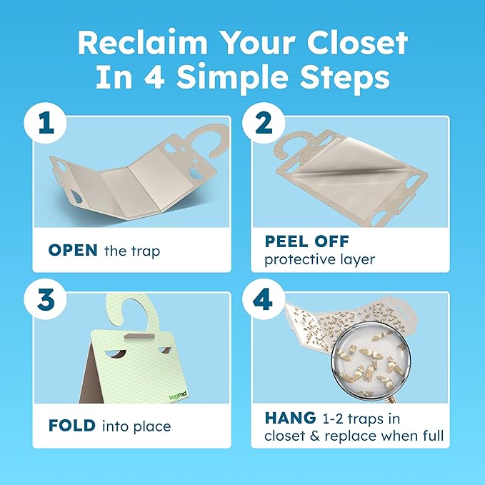 BugMD Clothes & Pantry Moth Traps (6 Count) – Sticky Glue Pheromone-Based Repellent for Closets, Cabinets & Wardrobes – Non-Toxic - Green