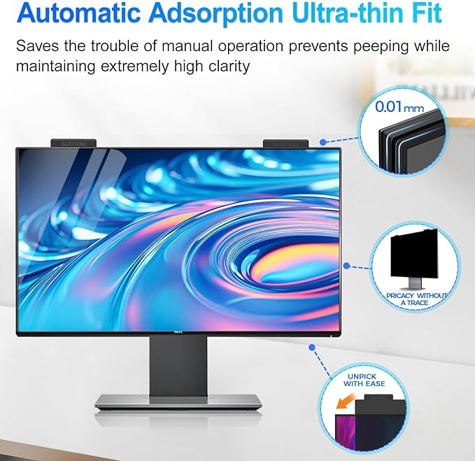 GUDTEKE 2Pack Magnetic 27 Inch Privacy Screen for Computer Monitor 16:9 Aspect Ratio, Hanging Removable Anti-Blue/Glare Protector Film, Anti Spy Desktop Security Private Filter 27in