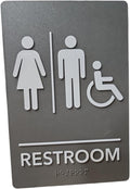 USA Made - Men's and Women's Restroom Signs ADA-Compliant Bathroom Door Signs for Offices, Businesses, and Restaurants, Black, Blue, Grey and Taupe/Tan Colors (Grey Handi-Unisex)