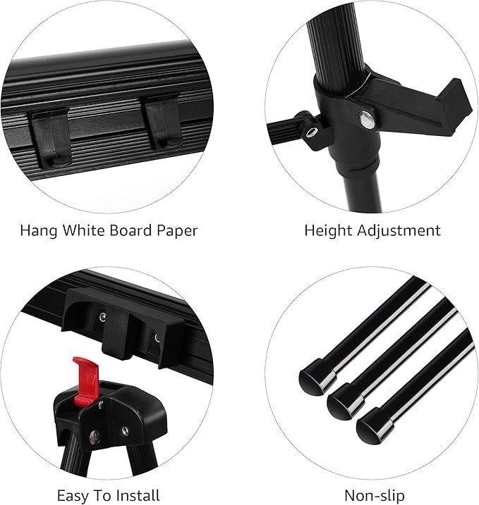 Amazon Basics High Boardroom Black Aluminum Flipchart Whiteboard and Display Easel Stand with Adjustable Height Telescope Tripod, Black, 37 x 18 x 28 Inches