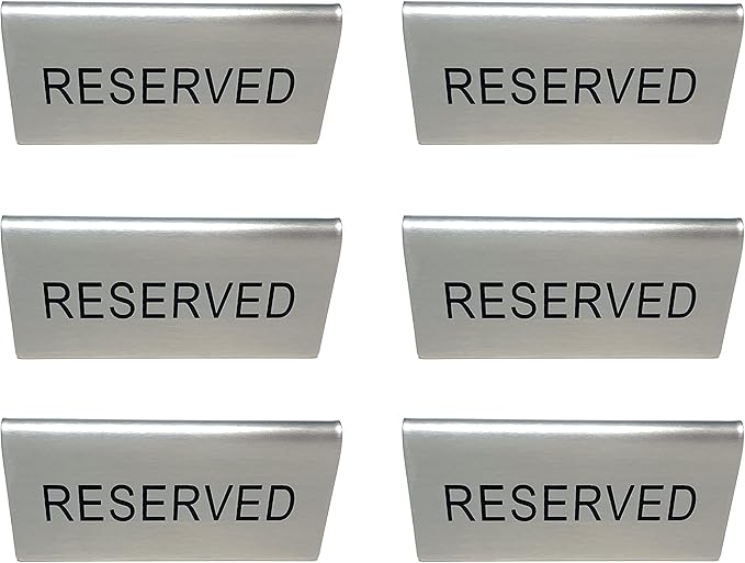 Metal Magery Reserved Table Signs Stainless Steel Metal Table Tent Sign for Resturants Bars and Weddings Pack of 6