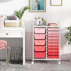 LDAILY 15 Drawer Rolling Storage Cart, Rolling Cart with Drawers for Classroom, Art Supply Craft Organizer on Wheel with Metal Frame & Handles for Home Office School