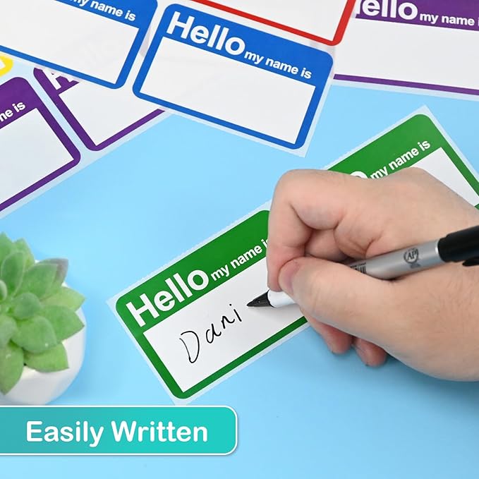 L LIKED Hello My Name is 5 Colors 3.5" x 2.25" 200 Name Tags Stickers for Party, Office, Meeting, School