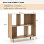 Tangkula 4 Cubby Open Bookcase, 3-Tier Freestanding Bookshelf with Detachable Metal Legs, Anti-toppling Device, Anti-Falling Baffles, Modern Cubicle Display Shelf (2,Natural)