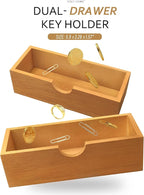 Rebee Vision Modern Farmhouse Key Holder Wall Mount with 2 Drawer Organizer - Mail Holder for Wall with 6 Key Hooks - Ideal for Entryway, Kitchen, and Living Room Decor (Light Brown)