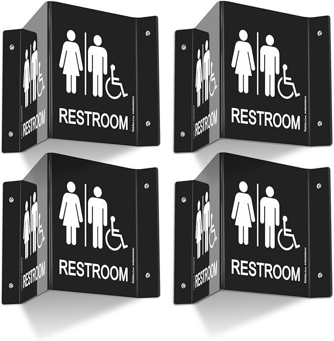Faittoo Restroom Sign, Bathroom Signs, (4 Pack) 6 x 8 Inches Acrylic Sign, for Office or Business Bathroom and Toilet Door or Wall Decor, Indoor Outdoor Use, Black (Men and women with Handicap)