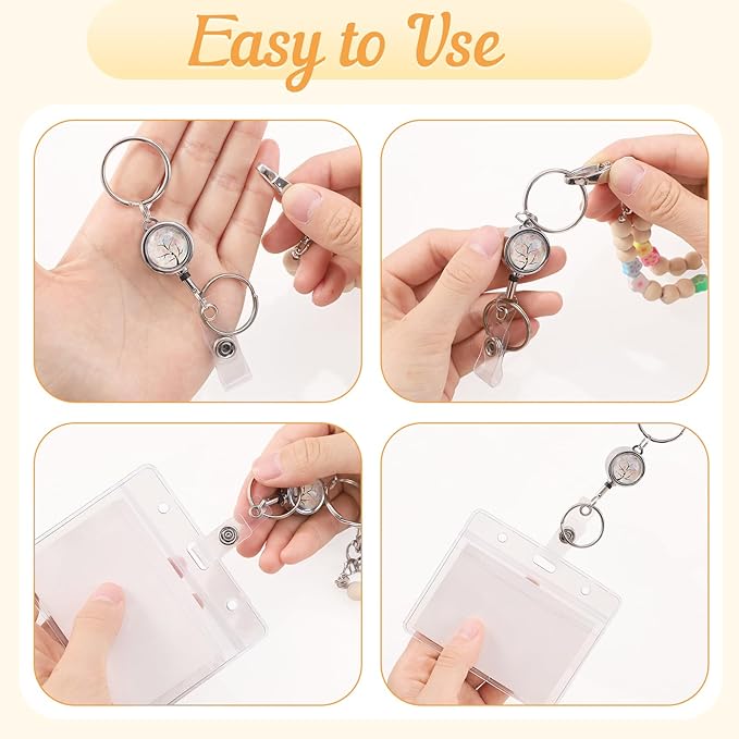 Teacher Lanyard with ID Holder Flower Cute Wooden Beaded Lanyards for ID Badge Holders Retractable Badge Reel Keys Eyeglass Chains for Women