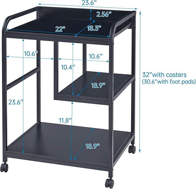 Fannova Printer Stand with Storage Shelf for Home Office Organization, 22 x 18 Inch Large Printer Table with Wheels, Shredder Stand, CPU Stand, Rolling Cart for Host Computer, PC Tower, Desktop- Black