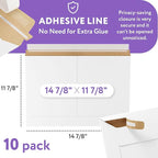 APQ White Rigid Mailers 14 7/8 x 11 7/8 Inches. Pack of 10 Photo Mailer Envelopes. Flat Cardboard Mailers Self-Seal Closure. Sturdy Cardboard Photo Envelope. Recyclable Hard Shipping Envelopes Rigid