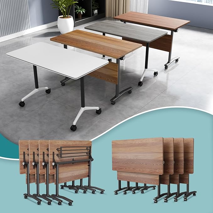 Conference Table Flip Top Mobile Conference Room Tables,Folding Conference Table with Wheels,Large Meeting Training Seminar Table Saving Space for Office Classroom(8B,47.2'')