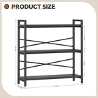 Book Shelf, 3 Tier Bookshelf 31.49" Width, Book Shelf Storage and Organization, Wooden and Metal Industrial Bookcase, Large Book Shelves for Home Living Room Bedroom Office Storage(Black)