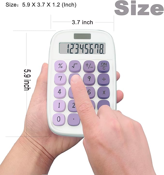 BTSEYAW Mechanical Calculator, Cute Calculator with Dual Power 8 Digit Tilt Screen and Big Button for Teachers Students Basic Office (White and Purple)