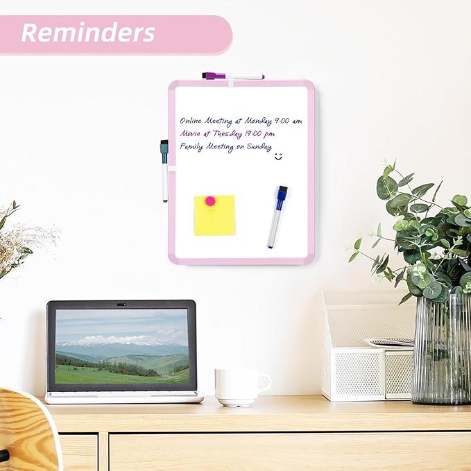 VUSIGN Small White Board Dry Erase, 14'' x 11'' Magnetic Dry Erase Board, Mini Whiteboard with Markers for Students, Fridge, Wall, Locker, Pink