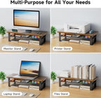 NestNeat Monitor Stand Riser, 24 Inch Computer Monitor Stand for Desk, 2-Tier Wood Desk Shelf Organizer with Storage, Desktop Stand for Laptop/Screen/PC/Printer, Ergonomic Home Office Monitor Stand