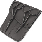 MAKER AND MARKET Small Embroidery 4.5 Inch Scissors Set of 2 Kit - Mini Double Bend Offset Duckbill and Double Bend Long Applique Needlepoint Blade with Pouch Sleeve (Black)