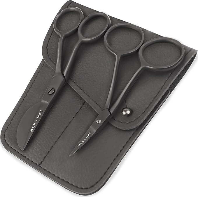 MAKER AND MARKET Small Embroidery 4.5 Inch Scissors Set of 2 Kit - Mini Double Bend Offset Duckbill and Double Bend Long Applique Needlepoint Blade with Pouch Sleeve (Black)