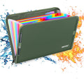 ENGPOW 13 Pocket Expanding File Folder,Fireproof Accordion File Folder Document Organizer with Zipper Closure,Document Folder Safe with Colorful Tabs,A4 Letter Size for Travel,Home,Office,Green