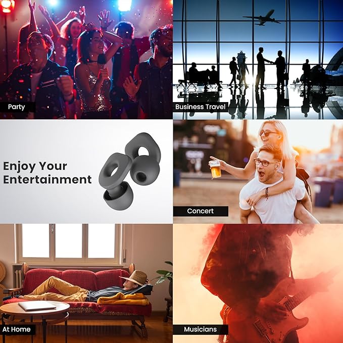 LOETRUY 2 Pairs of Earplugs for Sleeping,Reusable Hearing Protection Ear Plugs with 8 Pairs Ear Tips & One Connector Cord,Soft Earplugs for Noise Reduction,Concert,Musician & Work - 25dB-30dB