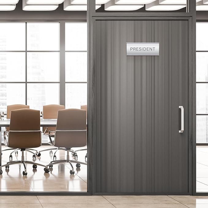 Plecterco 4 Pcs Office Door Signs - 8" x 3" Curved Name Plate Holders for Office, Wall-Mount Door Signs with Plastic Film and Adhesive Tape (Silver) (4, Silver)