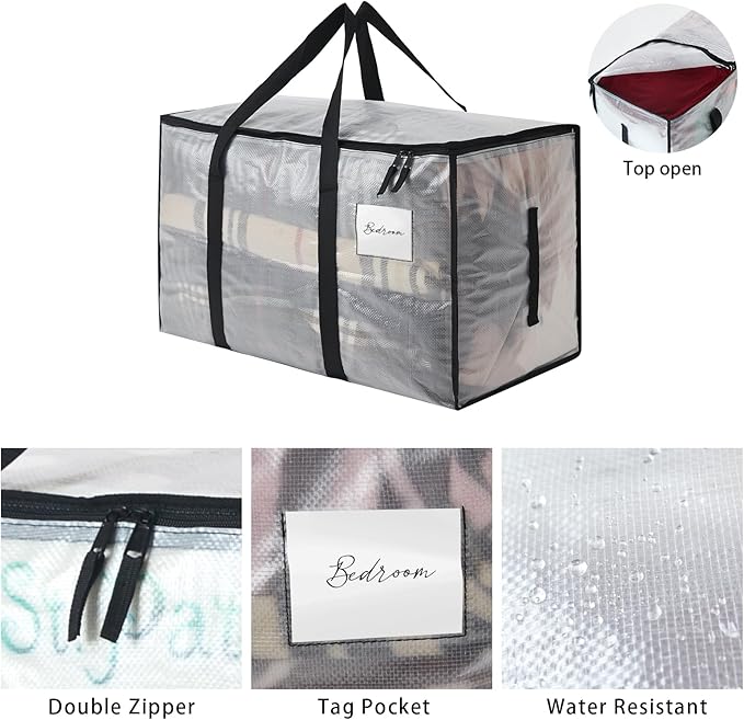 PWRSC Heavy Duty 93L (24.5 Gallon) Stackable Storage Bins with Fully Openable Lids, Moving Bags Heavy Duty, Clear Plastic Totes for Moving Storage, Home Organization, Closet, Dorm Room 12 pack