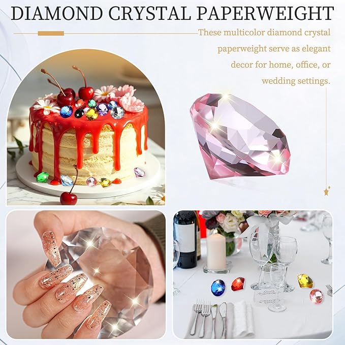 PATIKIL 5 Pcs Diamond Crystal Paperweight, 40mm / 1.57 Inch Crystal Paperweight Paper Weight for Home Office Desktop Table Decor Wedding Party Jewelry Ornaments, Pink