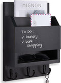 Lucundm Key and Mail Holder for Wall, Key Holder with Chalkboard and Long Storage Box, Key Hanger with 3 Sturdy Hooks for Coat, Dog Leash, Entryway Mail Organizer (Black)