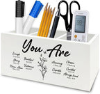 QZQE You Are Christian Pen Pencil Holder Organizer for Desk, Christian Gifts for Women, Floral Inspirational Bible Verse Wooden Box Signs Decorations for Home Office Desk Tabletop